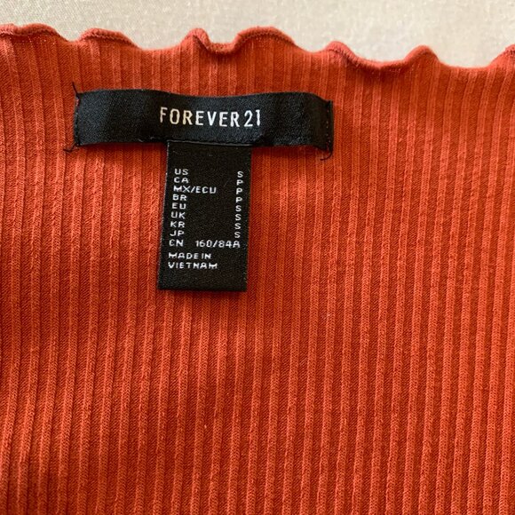 Forever 21 Ribbed Ruched Crop Top. Women Long Sleeves V-Neck Burnt Orange Size S - Picture 7 of 11